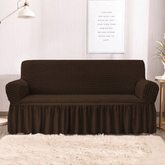 Ruffled Premium Bubble Sofa Cover DARK BROWN