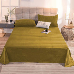 Velvet Bedsheet with 2 pillow covers-Olive