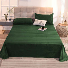 Velvet Bedsheet with 2 pillow covers-Green