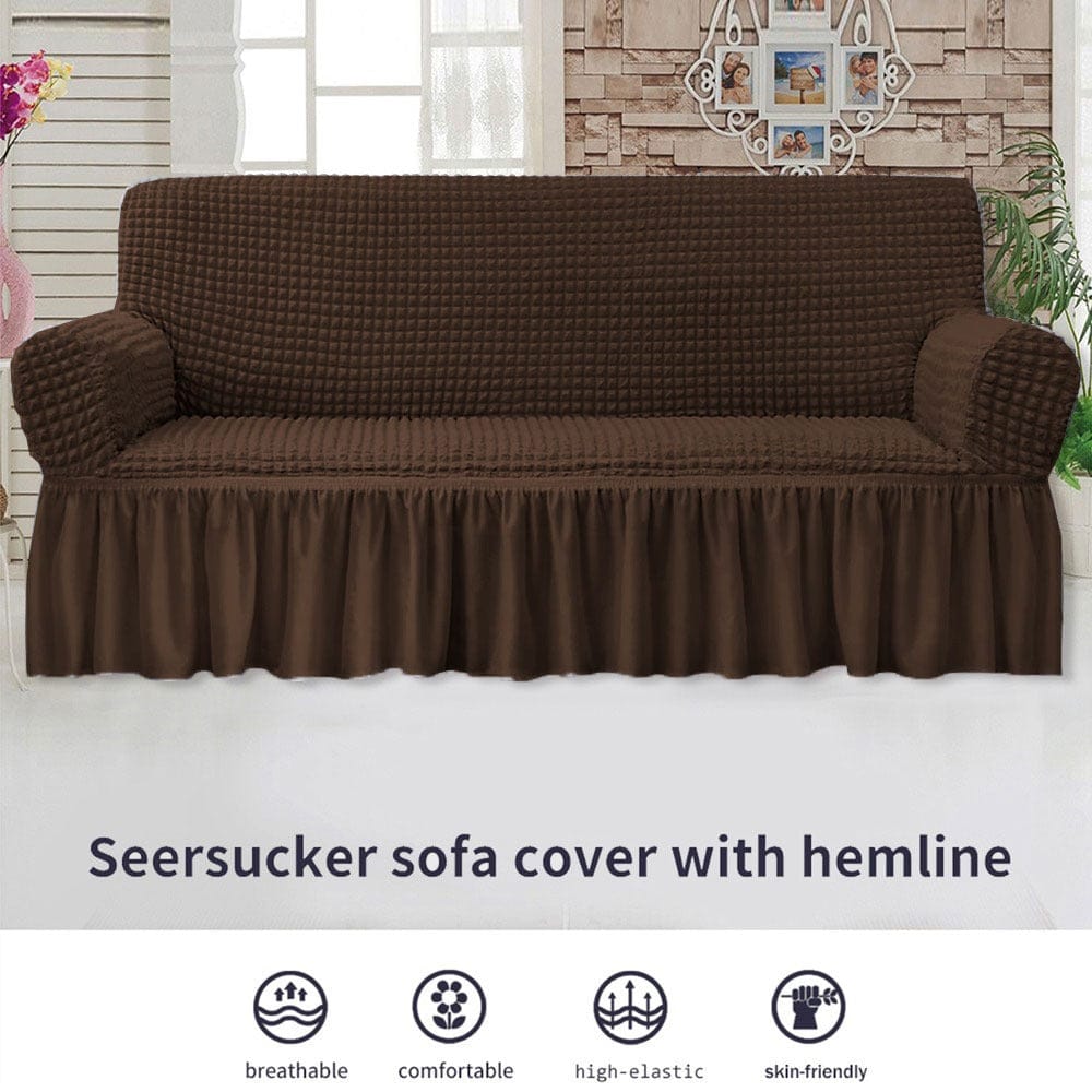 Ruffled Premium Bubble Sofa Cover DARK BROWN