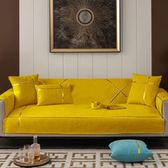 Luxury Velvet Embroidered Sofa Cover With Cushion Covers Yellow