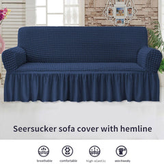 Ruffled Premium Bubble Sofa Cover BLUE