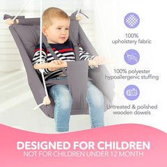 Canvas Kids Swing, Wooden Hanging Swing Seat Chair with Safety Belt, Durable Toddler Swing Chair, Outdoor and Indoor Swing for Kids,