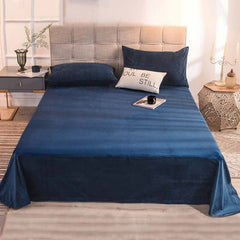 Velvet Bedsheet with 2 pillow covers-Blue