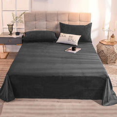 Velvet Bedsheet with 2 pillow covers-Dark Gray