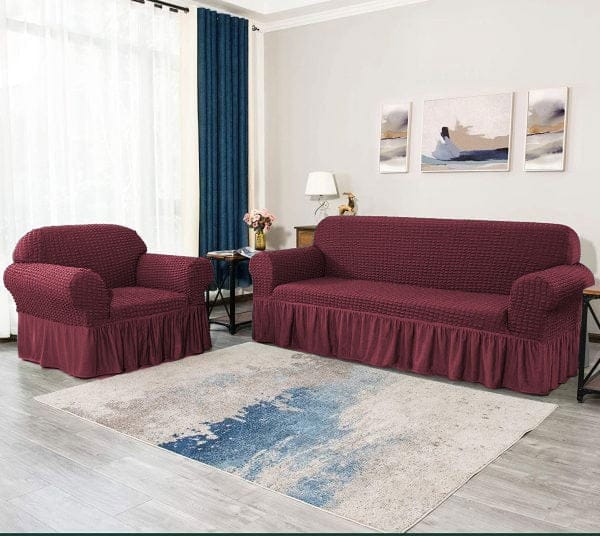 Ruffled Premium Bubble Sofa Cover MAROON