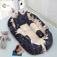 BIG BABY NEST, Filled with Ball Fiber ( Blue Stars ) In 100% Cotton  With 3 Pillows