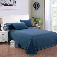 Cotton Plain Bed Sheet - 3 Pieces - Blue