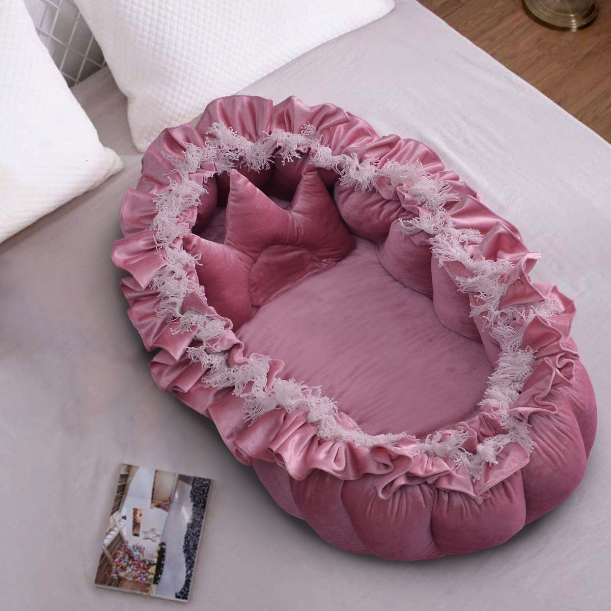 VELVET BIG BABY NEST, Filled with Ball Fiber In 100% Velvet-Pink