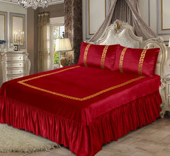 3Pcs Emboss Velvet Bedsheet -Red