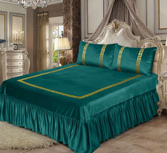 3Pcs Emboss Velvet Bedsheet -Green