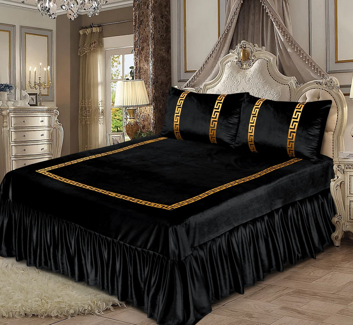 3Pcs Emboss Velvet Bedsheet -Black