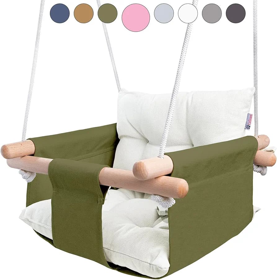 Canvas Baby Swing, Wooden Hanging Swing Seat