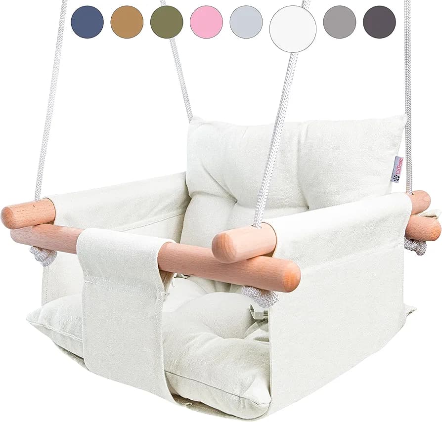 Canvas Baby Swing, Wooden Hanging Swing Seat