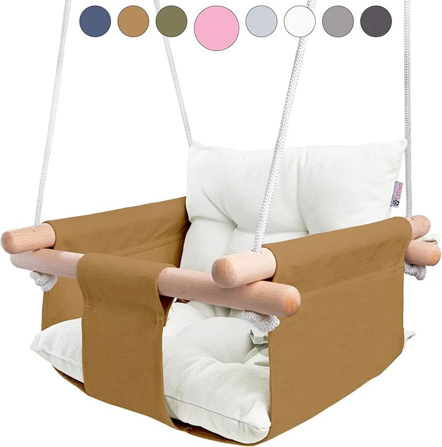 Canvas Baby Swing, Wooden Hanging Swing Seat