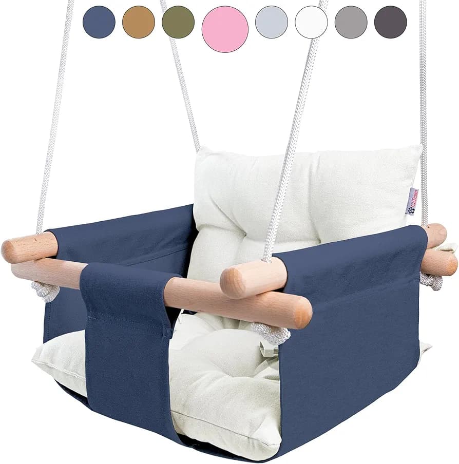 Canvas Baby Swing, Wooden Hanging Swing Seat