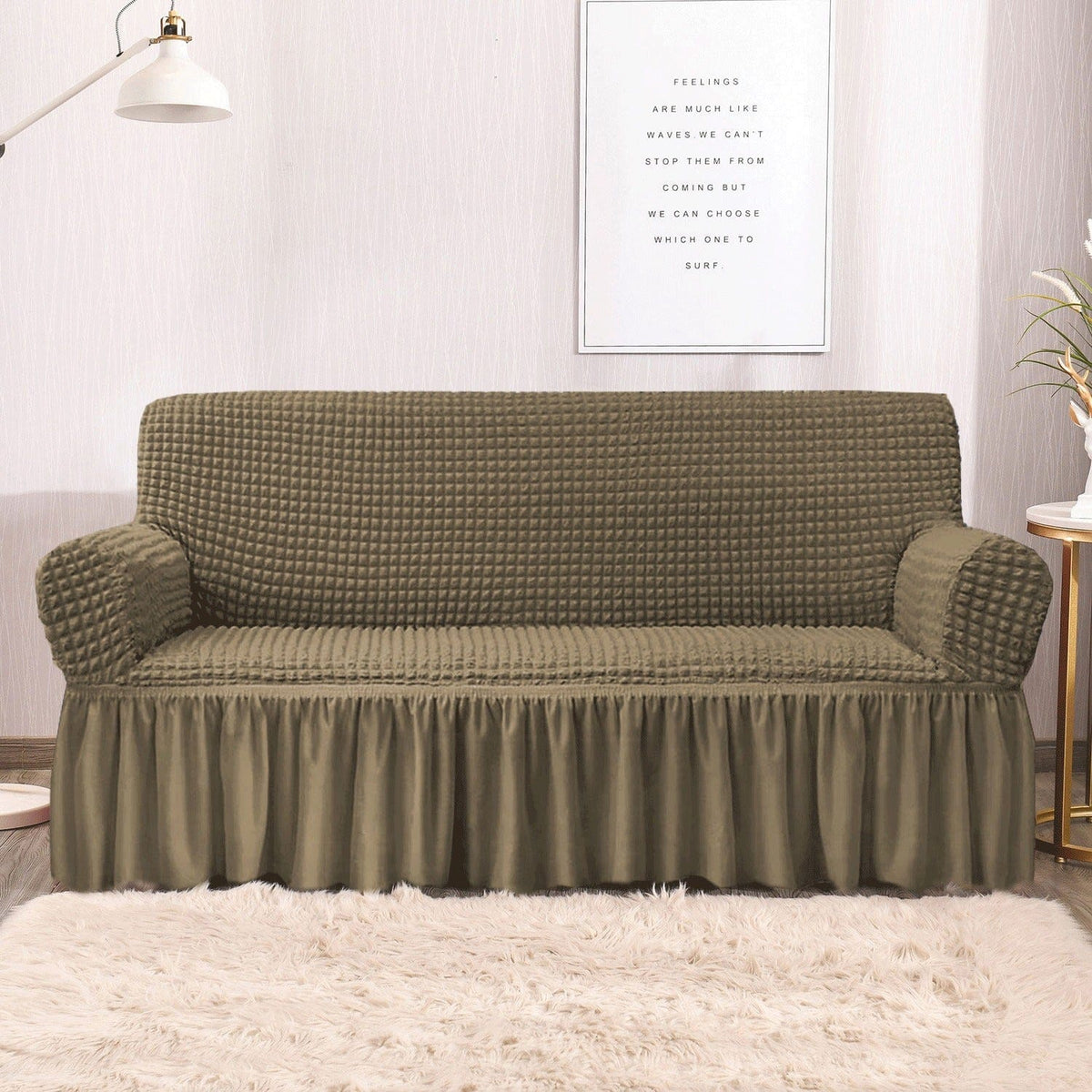 Ruffled Premium Bubble Sofa Cover LIHGT BROWN