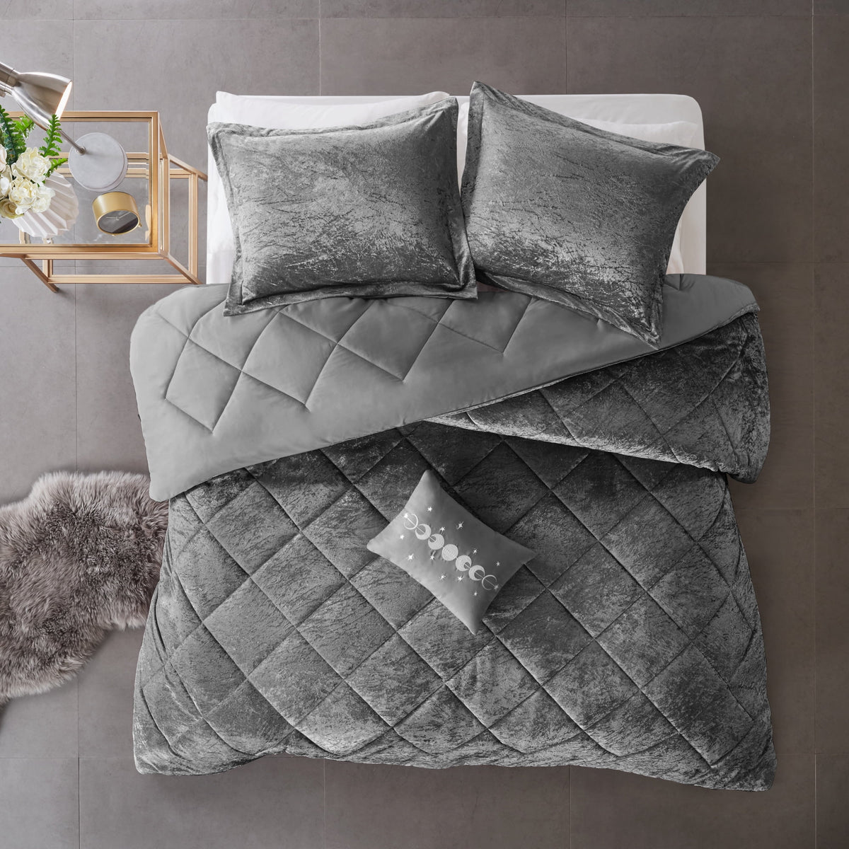 VELVET LUXURY CHIC COMFORTER SET GRAY