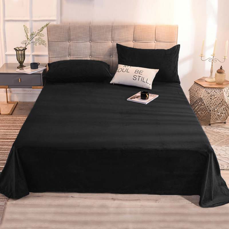 Velvet Bedsheet with 2 pillow covers-Black