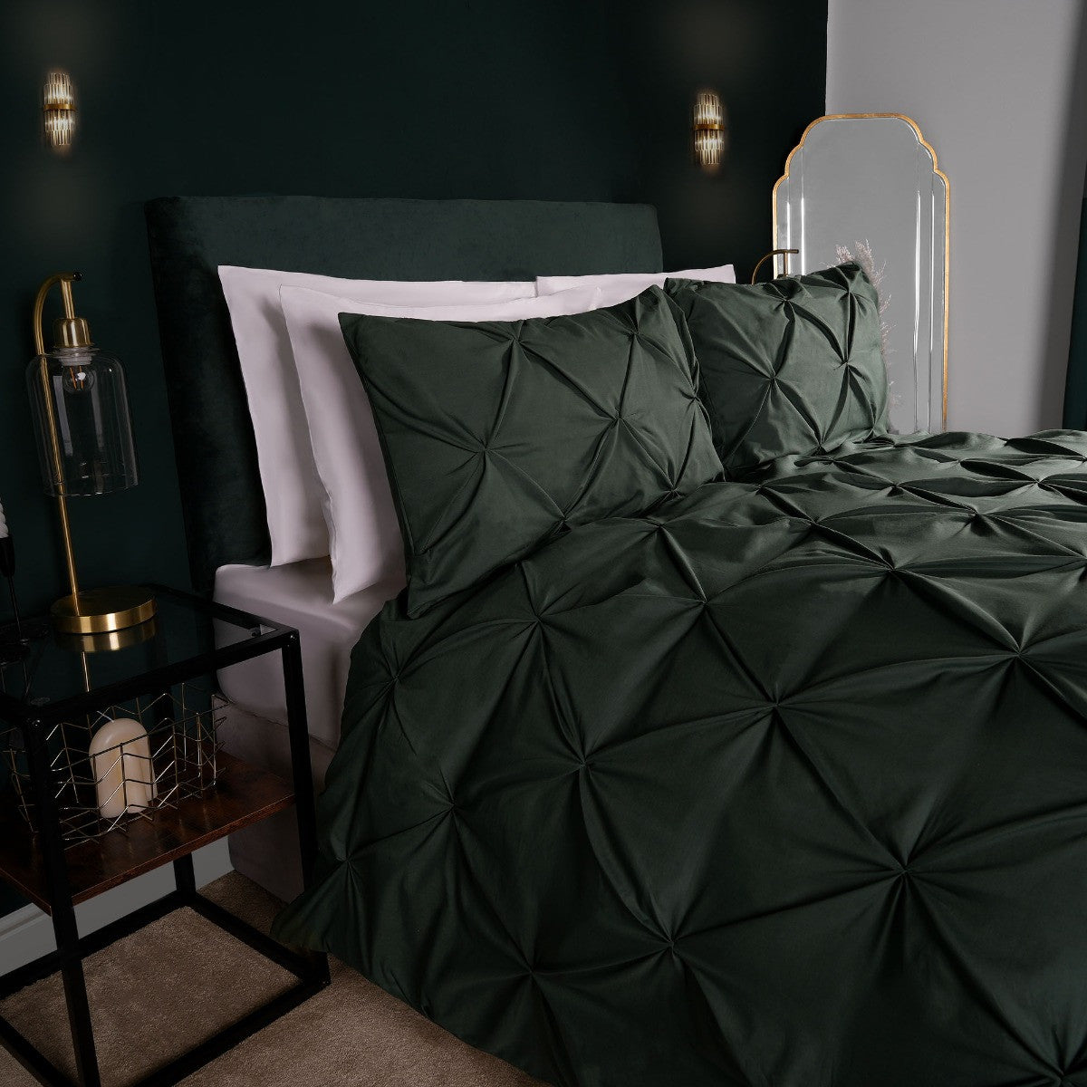 8 Pcs Diamond Pintuck Duvet Set Green