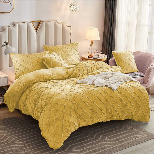 CROSS PLEATED DUVET COVER SET VELVET FABRIC