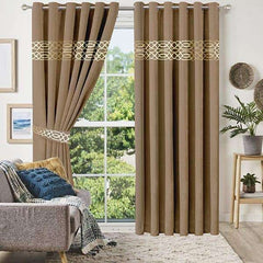 Luxury Velvet Curtain Camel Pair with 2 belts