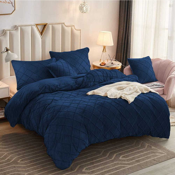 CROSS PLEATED DUVET COVER SET VELVET FABRIC