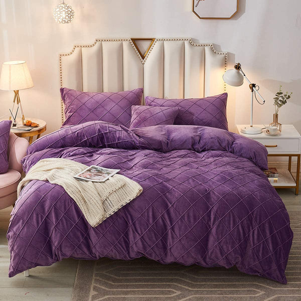 CROSS PLEATED DUVET COVER SET VELVET FABRIC