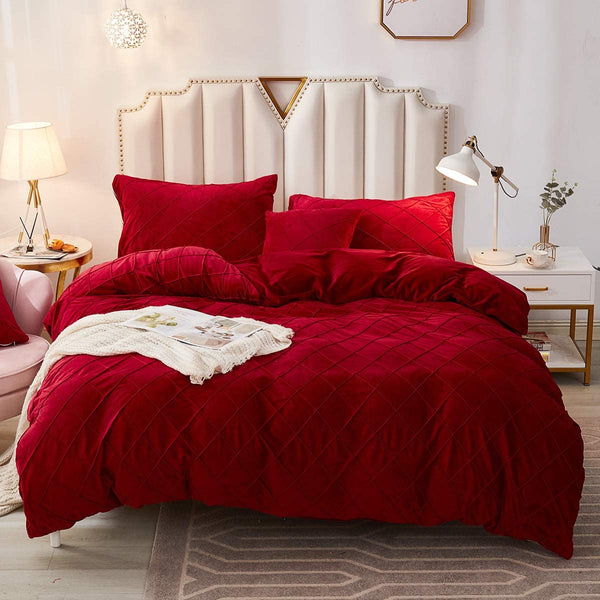 CROSS PLEATED DUVET COVER SET VELVET FABRIC