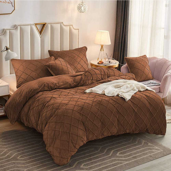 CROSS PLEATED DUVET COVER SET VELVET FABRIC