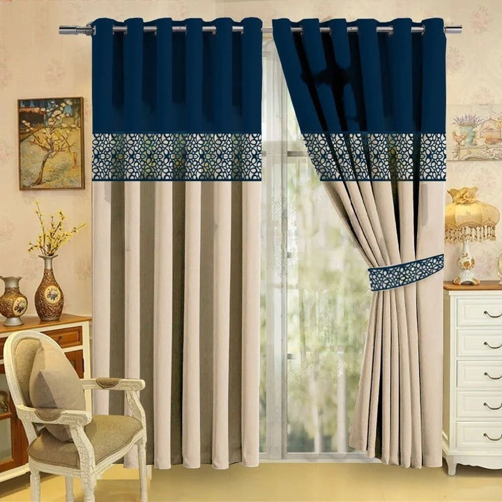 2 PC'S LUXURY VELVET EMBROIDERED CURTAINS(DOUBLE SHADED)