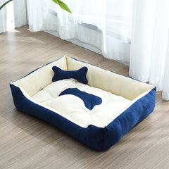 Super Soft Dog Beds Waterproof Bottom - Warm Bed For Dog & Cat - White and Navy