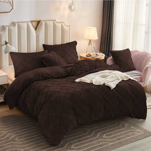 CROSS PLEATED DUVET COVER SET VELVET FABRIC