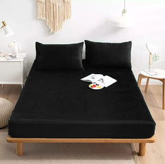 Premium Velvet Fitted Bed Sheet (Black)