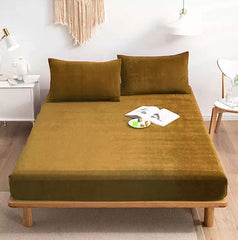 Premium Velvet Fitted Bed Sheet (Gold)