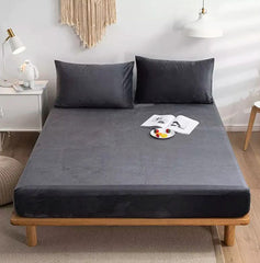 Premium Velvet Fitted Bed Sheet (Gray)