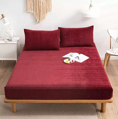 Premium Velvet Fitted Bed Sheet (Maroon)