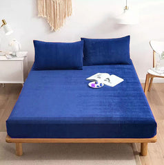 Premium Velvet Fitted Bed Sheet (Royal Blue)