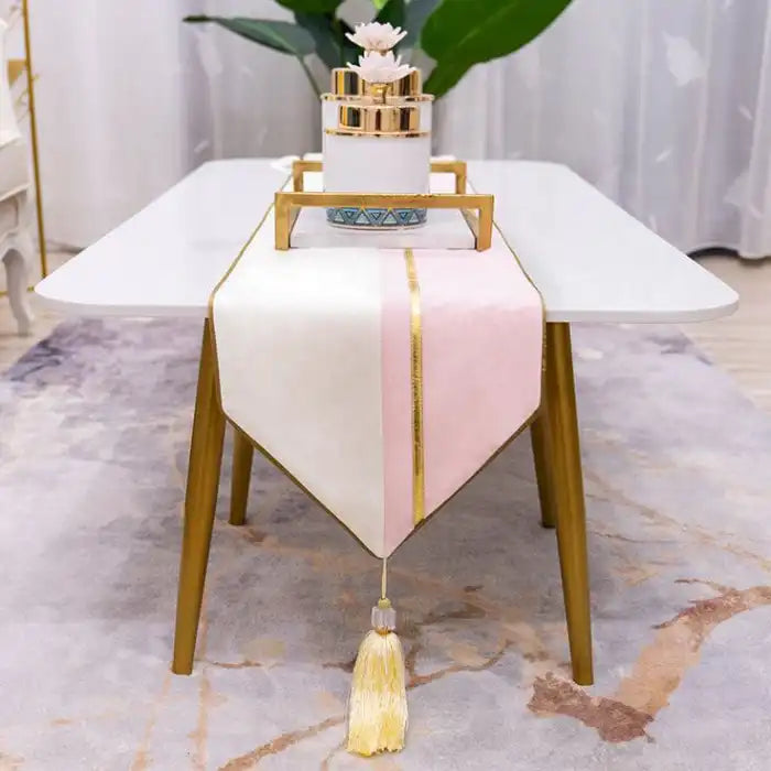 2 Color Velvet Table Runner Pink / Cream