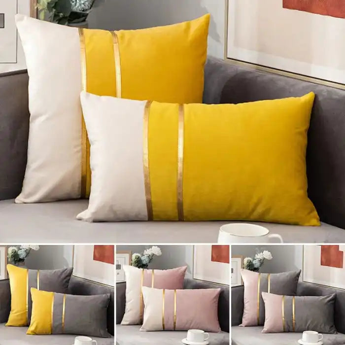 2 Pcs Velvet Luxury Cushion-Mustard & Grey