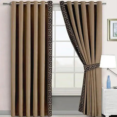 2 Pieces Crocodile Luxury Velvet Curtain Panels With Belts-Camel