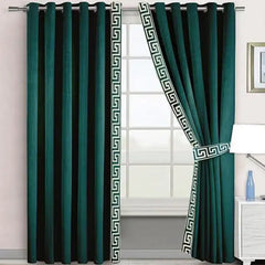 2 Pieces Premium Splendid Velvet Curtain Panels & Belts-Green