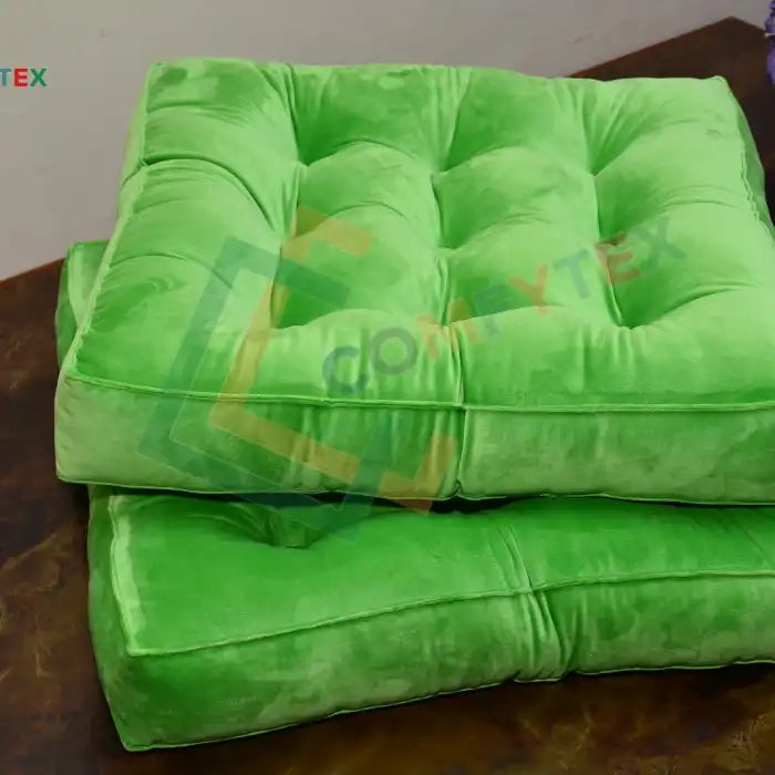 2 Square Velvet Floor Cushion Pair Parrot Green