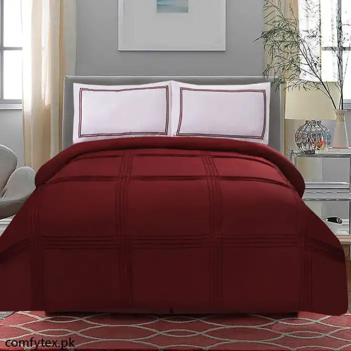 3 Pcs Luxury Baratta Pleated Duvet Set Maroon