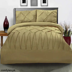 3 Pcs Pintuck & Cross Pleated Duvet Set - Beige