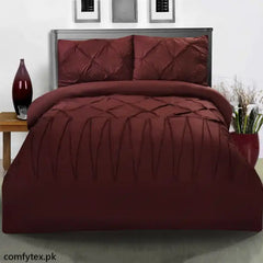 3 Pcs Pintuck & Cross Pleated Duvet Set - Maroon