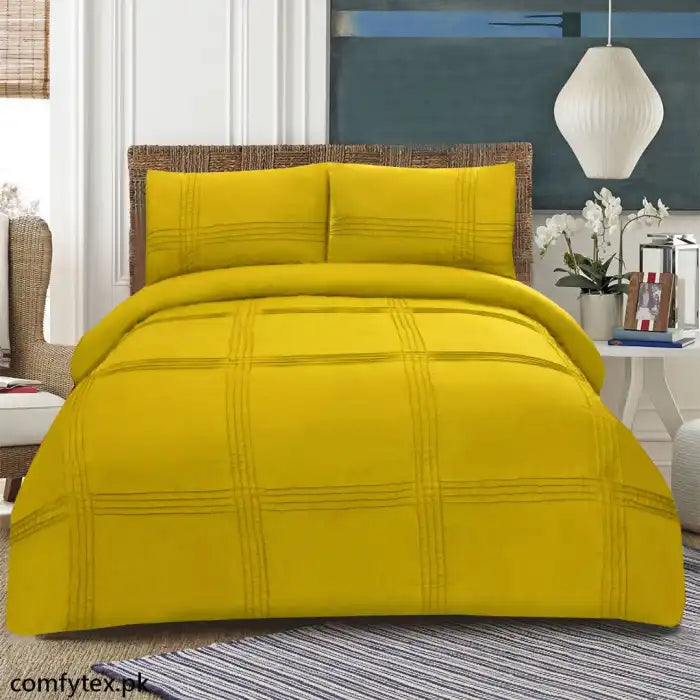 3 Pcs Pleated Duvet Set Yellow