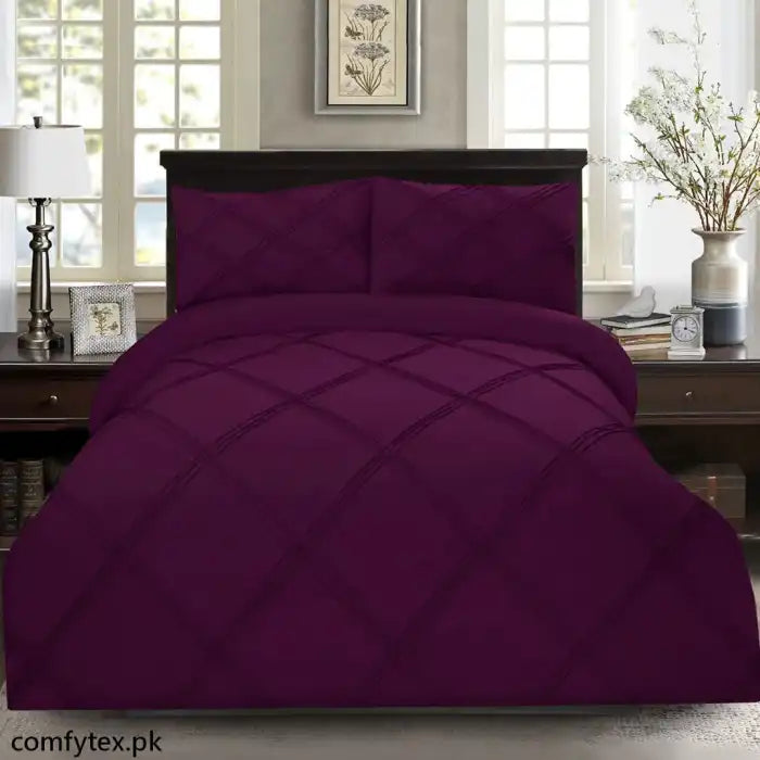 3 Pcs Row Cross Pleated Duvet Set - Violet