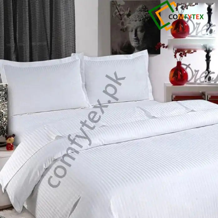 6 Pcs Luxury White Satin Stripe Duvet Set