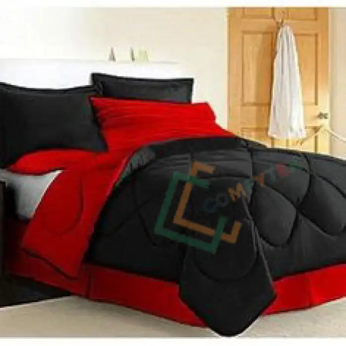 8 Pcs Beautiful Black Red Duvet Bed Sheet Set Bedding